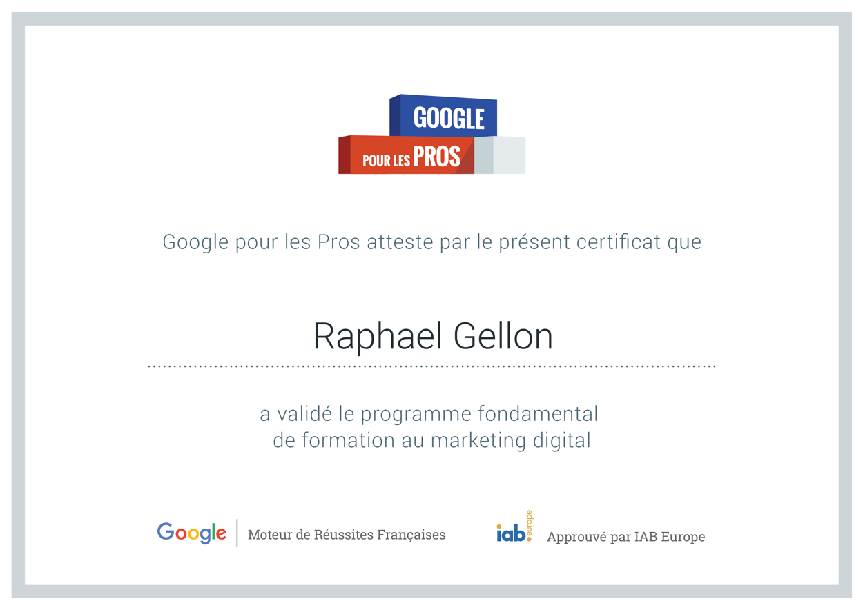 Certification Google pour les professionnels de Raphaël Gellon